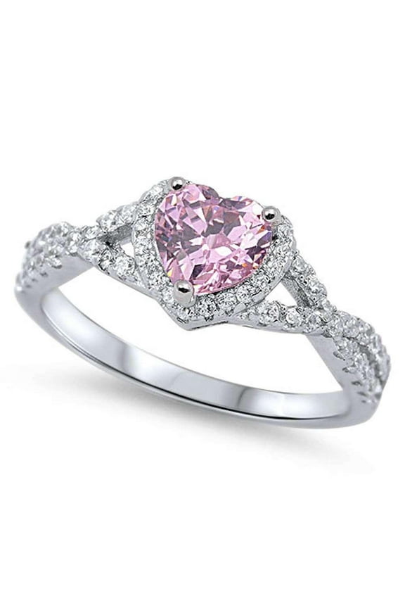 Cubic Zirconia Heart Iced Out Infinity Ring Sterling Silver Size 7