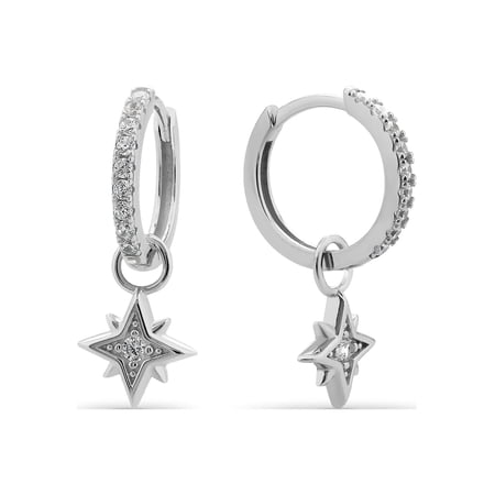 Cubic Zirconia Huggie Starburst Dangle Earrings in Sterling Silver