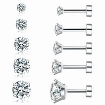 Cubic Zirconia Hypoallergenic Stud Earrings for Women Men Girls Statement Cartilage Fashion Surgical Steel Helix Earrings 5 Pairs
