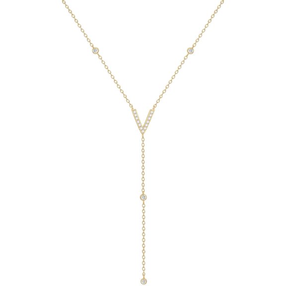 Cubic Zirconia Initial Necklace for Women Dainty Gold Long Lariat Necklace Trendy 14K Gold Plated Diamond Letter Drop Y Necklace Initial A-Z