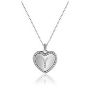 MIAMI JEWELERS INC Cubic Zirconia Initial Necklace for Women and Girls – 925 Sterling Silver Heart Pendant with Adjustable Chain