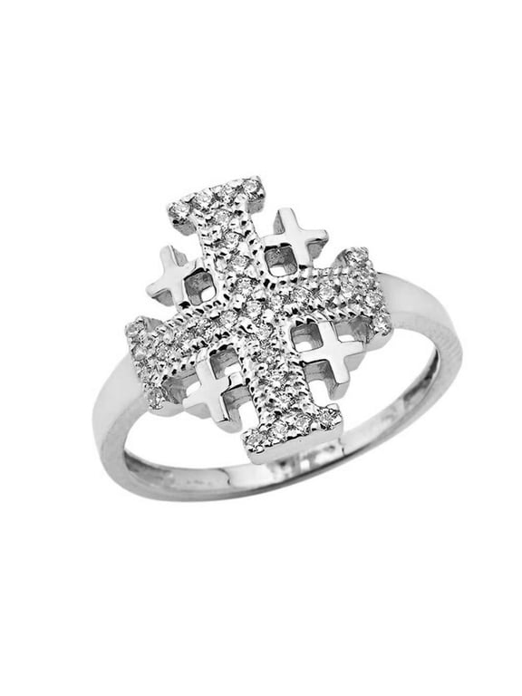 Cubic Zirconia Jerusalem Cross Ring in Sterling Silver in Size 5.5