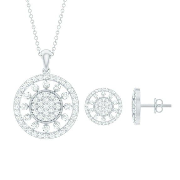 Rosec Jewels Cubic Zirconia Jewelry Set for Women, Classic Earrings and Pendant Set, 925 Sterling Silver