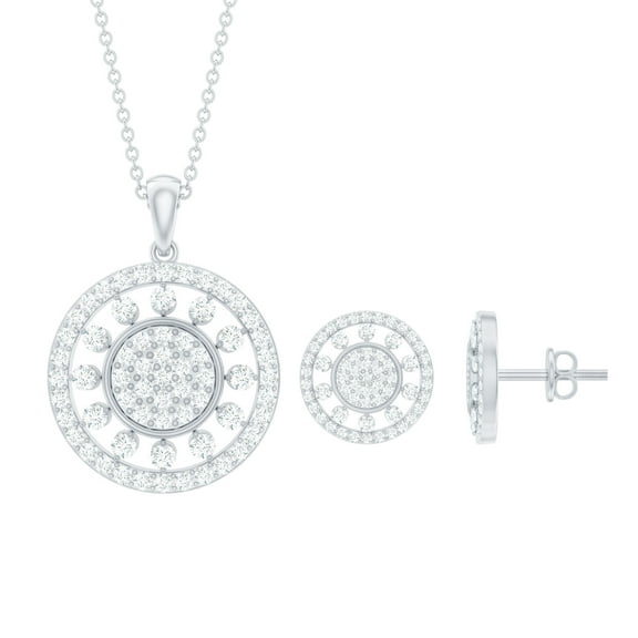 Rosec Jewels Cubic Zirconia Jewelry Set for Women, Classic Earrings and Pendant Set, 925 Sterling Silver