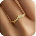 thumbnail image 1 of Cubic Zirconia Leaf Rings for Women 925 Sterling Silver 14K Gold Plated Dainty Layered Crown Bands Statement Stackable Rings for Women Promise Rings Jewelry Birthday Christmas Gifts, 1 of 6