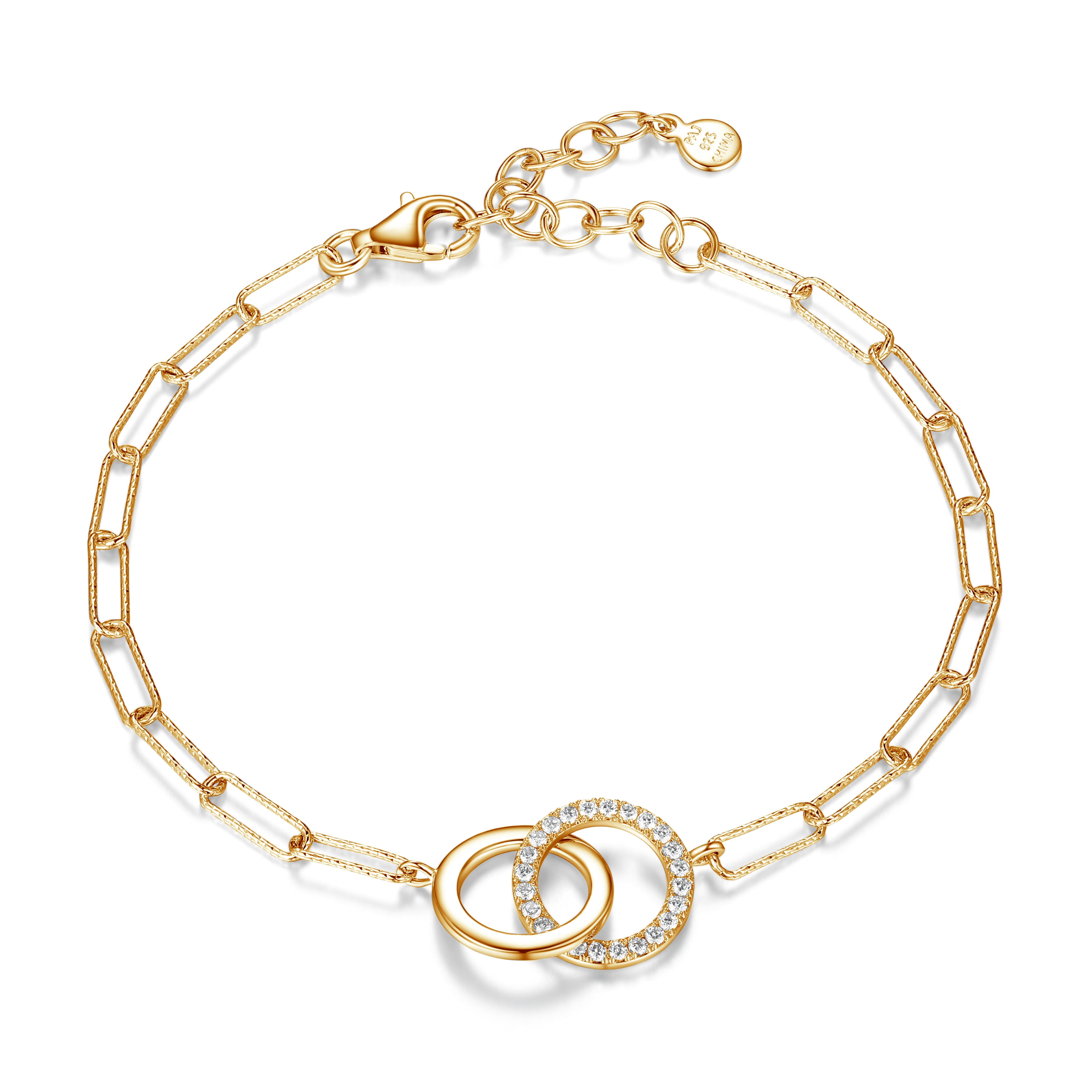 Miabella Women's Two-Tone Sterling Silver Interlocking Double Heart Bracelet  - 7+1 in. Ext. - Walmart.com