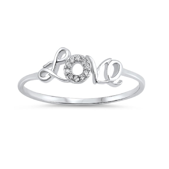 Cubic Zirconia Love Word Ring Sterling Silver