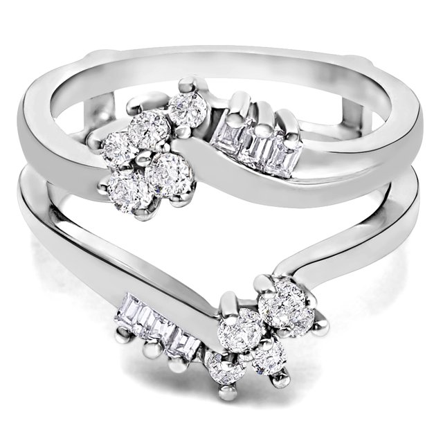 Cubic Zirconia Mounted In Sterling Silver Bypass Style Ring Guard with