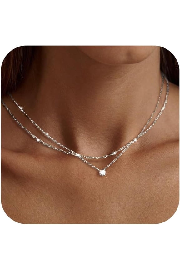 Cubic Zirconia Necklaces for Women, Dainty S925 Sterling Choker Necklace Simple CZ Necklaces for Women Trendy Gifts