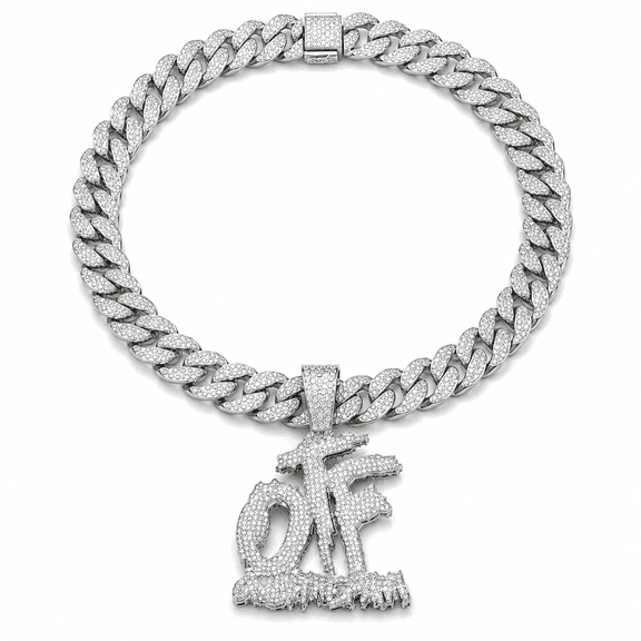 Cubic Zirconia OTF Initial Pendant Necklace, Gold Tone Ice Out Cuban Link Chain, Hip Hop Rap Statement Jewelry for Men Streetwear