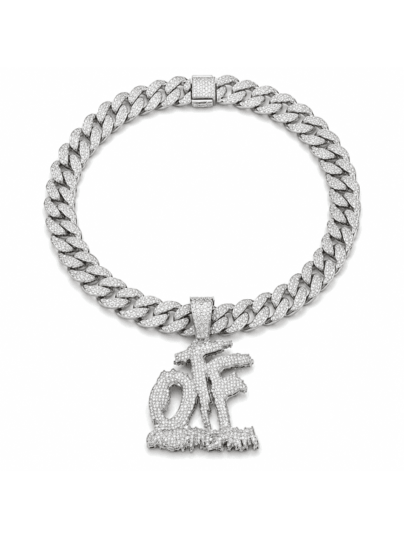 Cubic Zirconia OTF Initial Pendant Necklace, Gold Tone Ice Out Cuban Link Chain, Hip Hop Rap Statement Jewelry for Men Streetwear