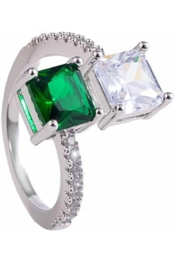 Cubic Zirconia Open Ring for Women Adjustable Double Geometric Stones Ring Wrap Finger Band Promise Engagement Fashion Jewelry