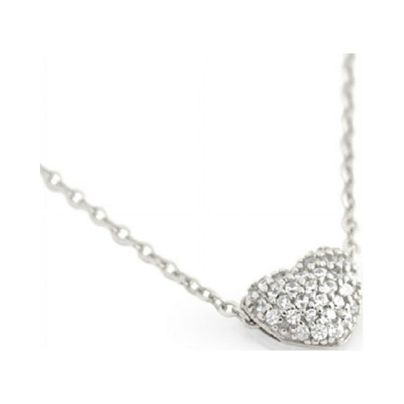 Cubic Zirconia Pave Cluster Heart Necklace Rhodium Plated Sterling Silver 16"+1"
