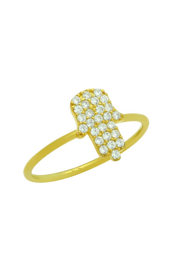 Cubic Zirconia Pave Hand Of Hamsa Stackable Ring Yellow Gold-Tone Sterling Silver Size 9