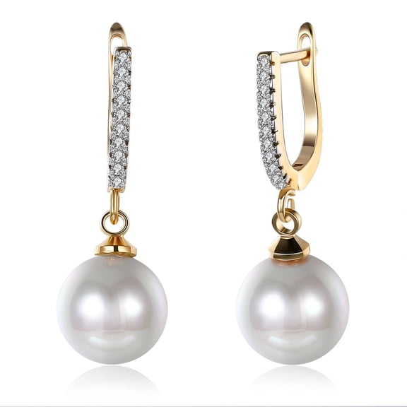 Cubic Zirconia Pearl Drop Dangle Hoop Earrings Gold Plated for Women
