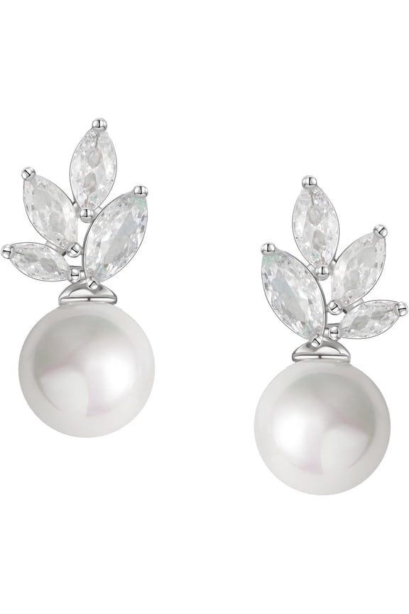 Cubic Zirconia Pearl Drop Wedding Earrings For Brides, Ivory Bridal Pearl Earrings For Bridesmaid Jewelry Gift[Z5465]