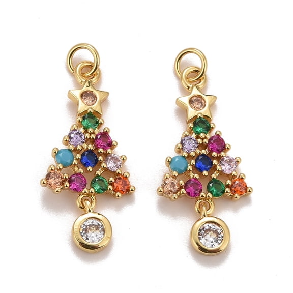 Cubic Zirconia Pendants with Rack Plating Real 18K golden Plated Brass with Jump Rings Long-Lasting Plated Lead Free & Cadmium Free & Nickel Free Christmas