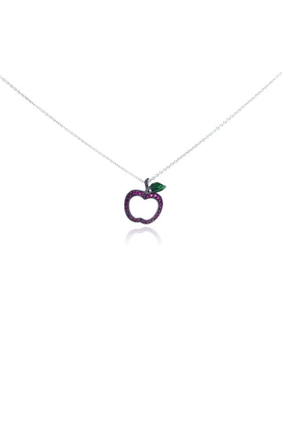 Cubic Zirconia Pink Apple Necklace Rhodium Plated Sterling Silver