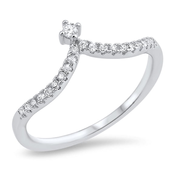 Cubic Zirconia Pointed Design Ring Sterling Silver
