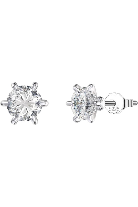 Cubic Zirconia Premium Stud Earrings, Cartilage Earring 925 Classic 6 Claw Round Cz Silver Women Jewelry[g867]