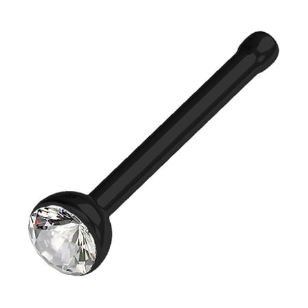 Cubic Zirconia Press Fit Nose Bone Stud Titanium IP 316L Surgical Steel (Various Gauges)