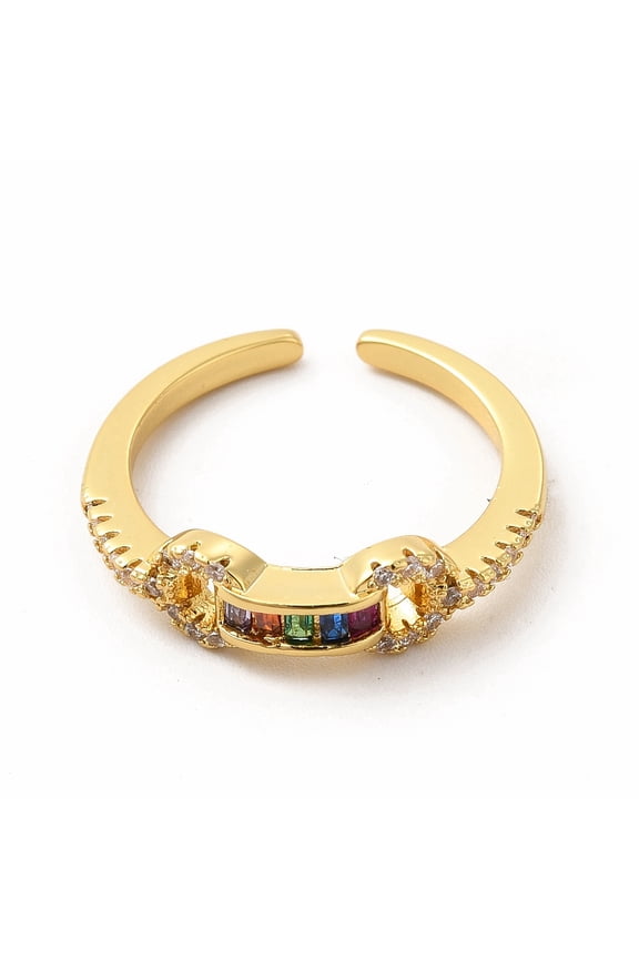 Cubic Zirconia Rectangle Open Cuff Ring Golden Brass Jewelry for Women Cadmium Free & Lead Free Colorful Inner Diameter: 17mm