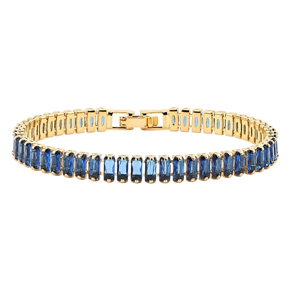 Cubic Zirconia Rectangle Sea Link Chain Polished Tennis Bracelet Gold Blue T128