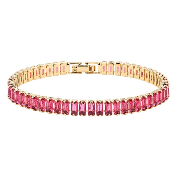 Cubic Zirconia Rectangle Sea Link Chain Polished Tennis Bracelet Gold Cerise T128