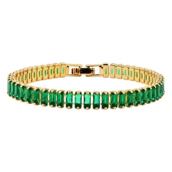 Cubic Zirconia Rectangle Sea Link Chain Polished Tennis Bracelet Gold Green T128