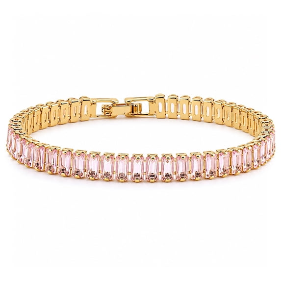 Cubic Zirconia Rectangle Sea Link Chain Polished Tennis Bracelet Gold Pink T128