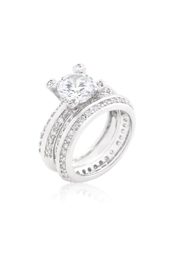 Cubic Zirconia Round Cut Pave Ring Set