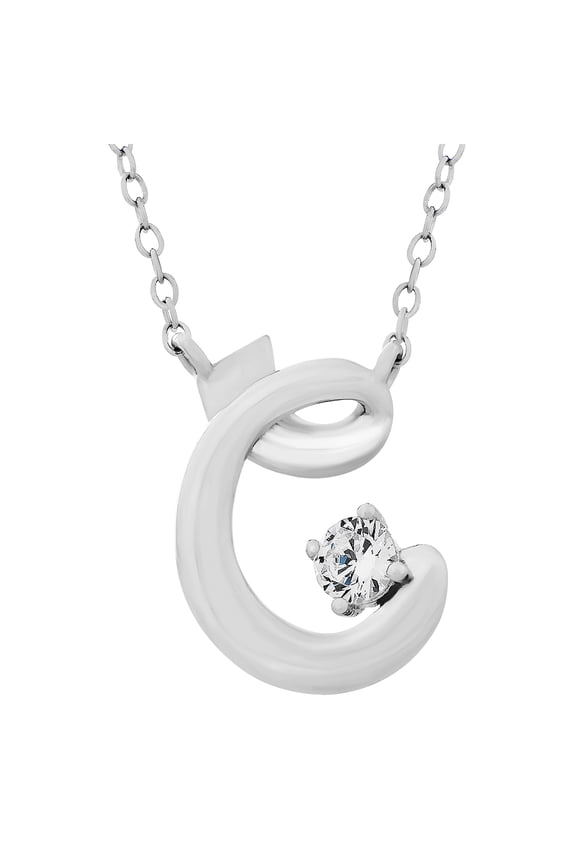 Cubic Zirconia Script Initial C Necklace 18 Inches in Sterling Silver