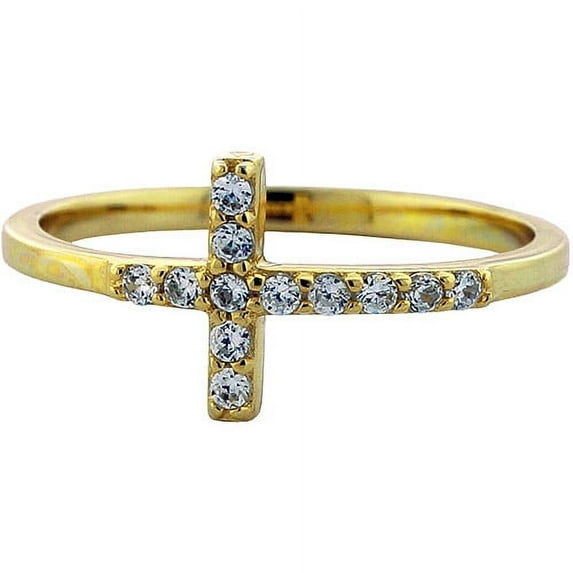 Cubic Zirconia Sideway Cross Stack Ring in 18K Gold over Silver