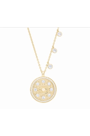 Cubic Zirconia Simulated Opal Evil Eye Pendant Necklace in Gold Plate