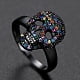Cubic Zirconia Skull Finger Ring Electrophoresis Black Plated Brass Gothic Punk Jewelry for Men Women Colorful