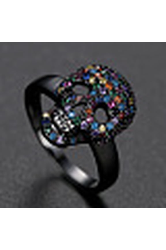 Cubic Zirconia Skull Finger Ring Electrophoresis Black Plated Brass Gothic Punk Jewelry for Men Women Colorful