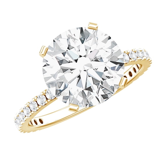 Rosec Jewels Certified Cubic Zirconia Solitaire Engagement Ring 4 Carat (AAAA Quality) - 10 mm Round Ring with Jewelry Box, 14K Yellow Gold, US 9.50