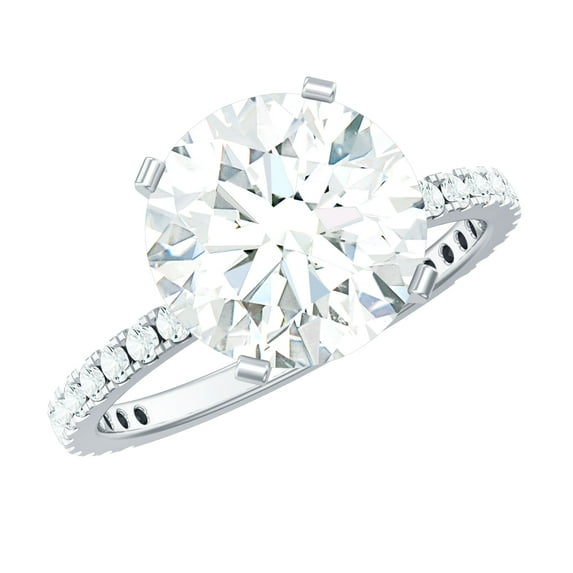 Rosec Jewels Cubic Zirconia Solitaire Engagement Ring 4 Carat - 10 mm Round - AAAA Grade, 18K White Gold, US 3.50