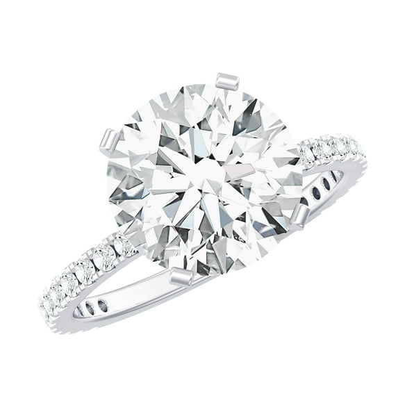 Rosec Jewels Cubic Zirconia Solitaire Engagement Ring 4 Carat - 10 mm Round - AAAA Quality Certified - With Jewelry Box, 14K White Gold, US 6.50