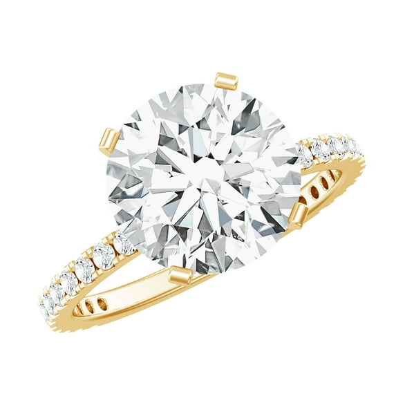 Rosec Jewels Cubic Zirconia Solitaire Engagement Ring 4 Carat - 10 mm Round - AAAA Quality Certified - with Jewelry Box, 18K Yellow Gold, US 6.00