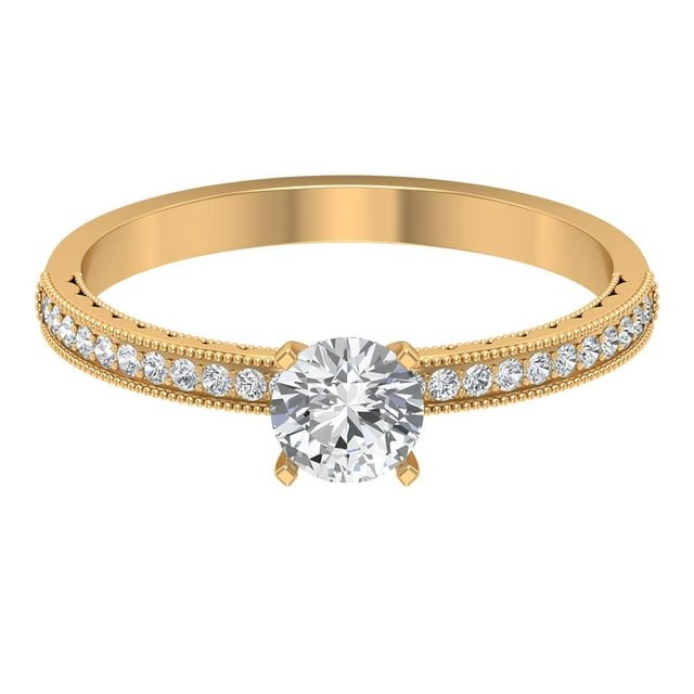 Rosec Jewels Cubic Zirconia Solitaire Ring for Women, Minimal Promise Engagement Ring, 10K Yellow Gold, US 11.50