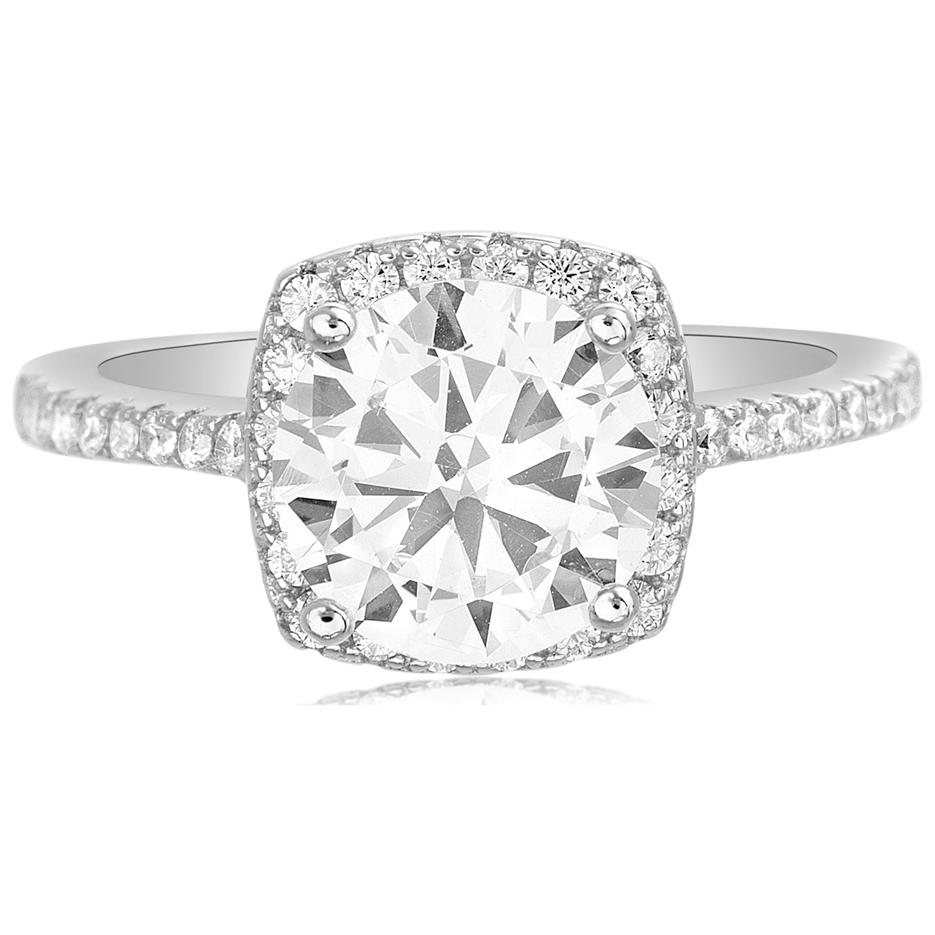 Cubic Zirconia Solitaire With Halo Engagement Ring In Sterling Silver ...