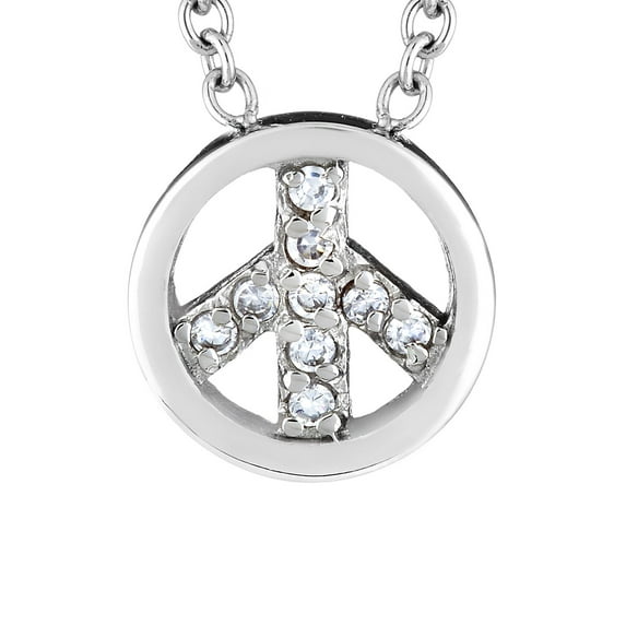 West Coast Jewelry Women's Cubic Zirconia Peace Stainless Steel Necklace - 16"