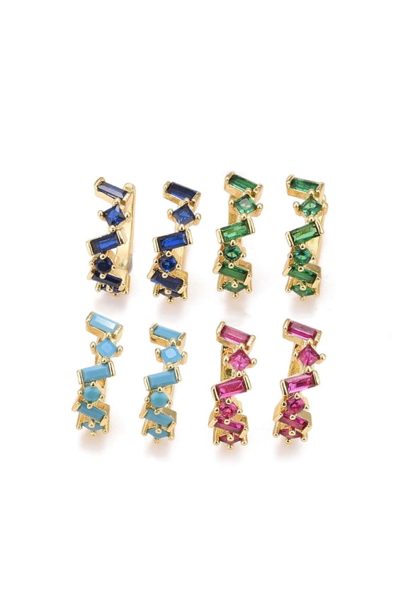 Cubic Zirconia Star Cuff Earrings 18K Gold Plated Brass Jewelry for Non Piercing Lead Free & Cadmium Free Mixed Color 16x13x5mm Inner Diameter: 9mm