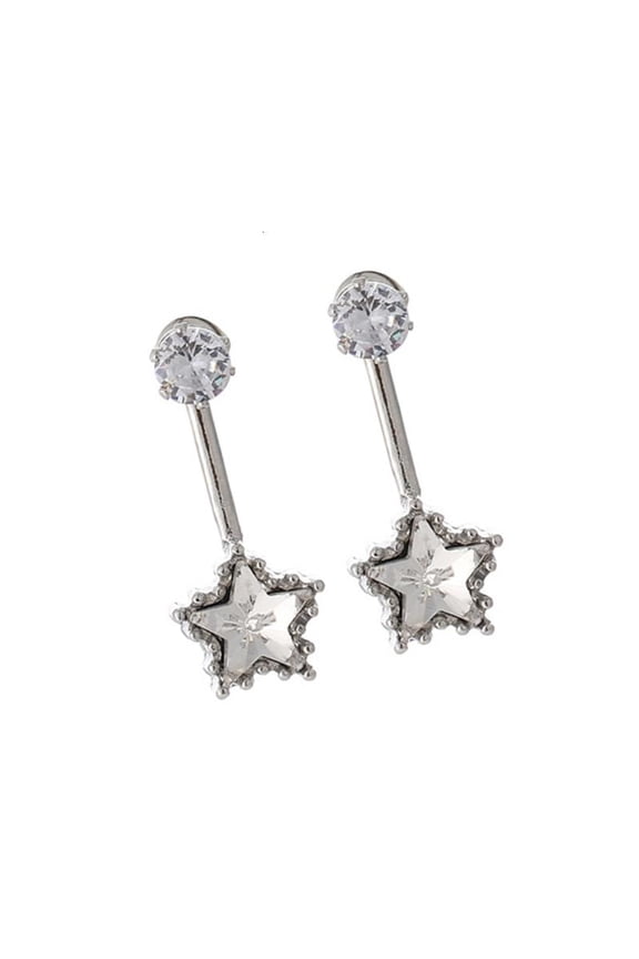 Cubic Zirconia Star Stud Earrings Polished Zinc Alloy Jewelry For Formal And Daily Outfits