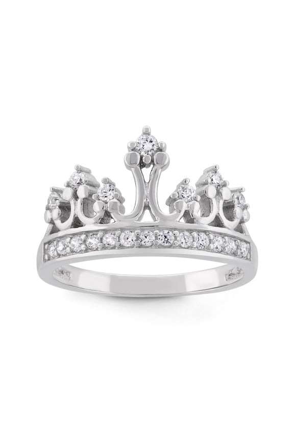 Cubic Zirconia Sterling Silver Crown Ring