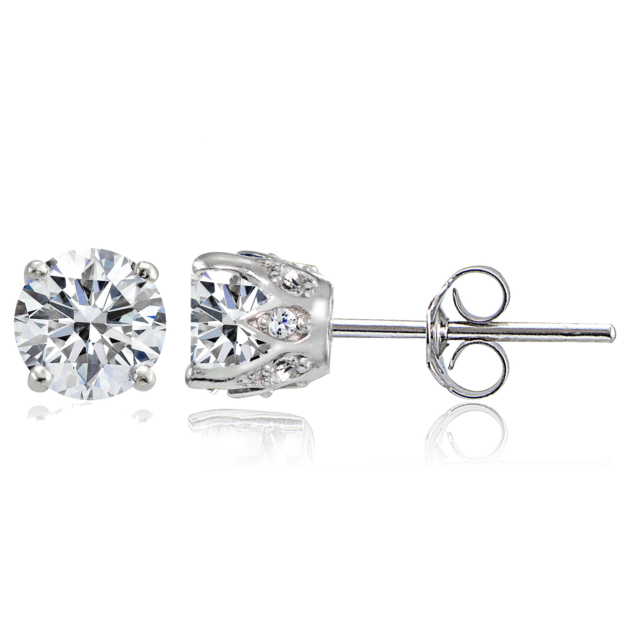 Cubic Zirconia Sterling Silver Crown Stud Earrings