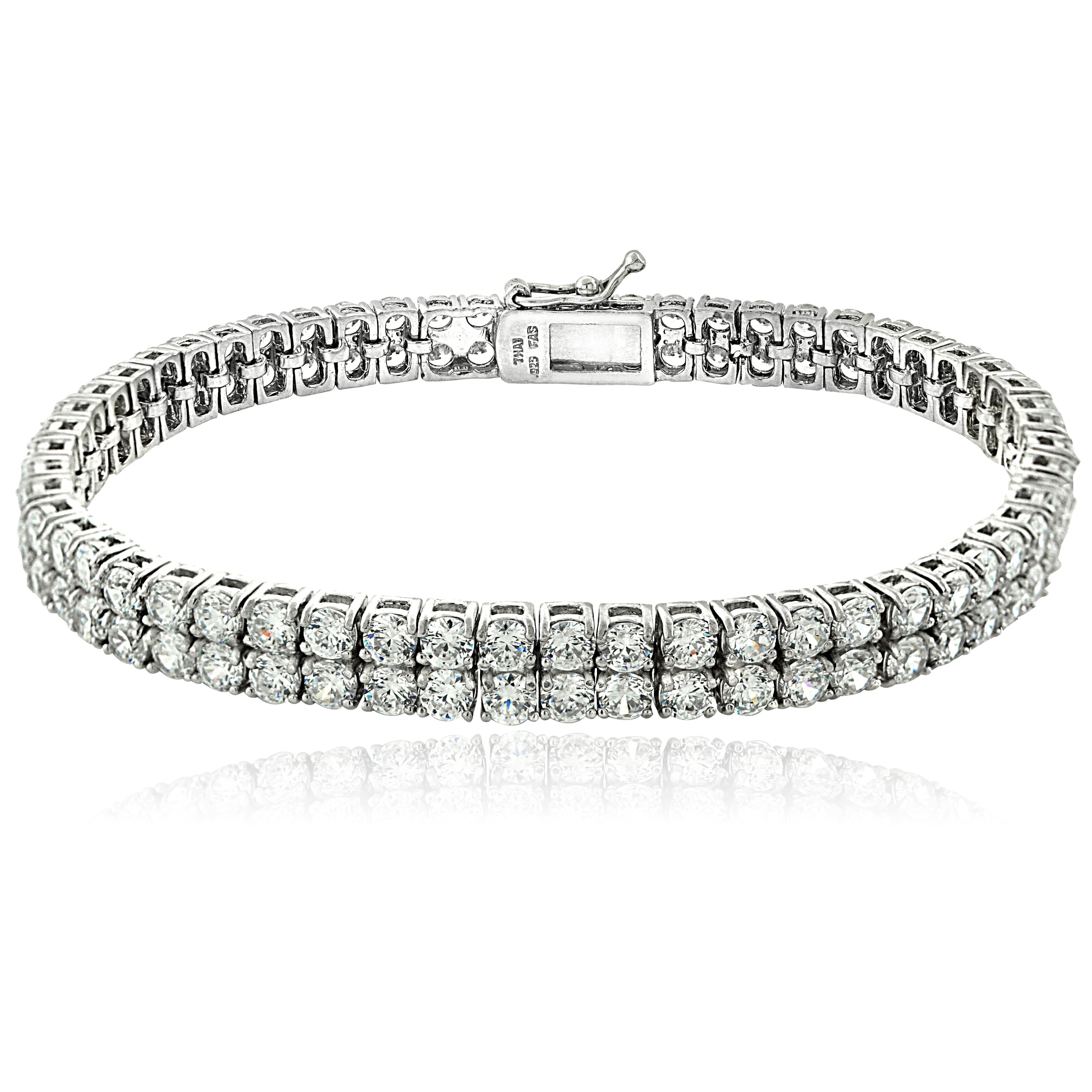 Cubic Zirconia Sterling Silver Double Row Tennis Bracelet