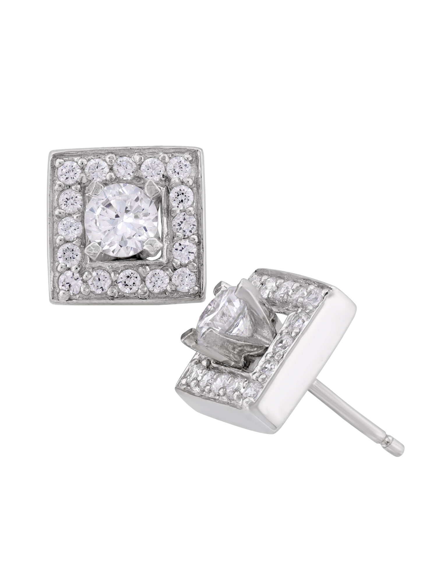 Cubic Zirconia And Sterling Silver Round And Square Stud Earring Set 3pc -  A New Day™ Silver/clear : Target