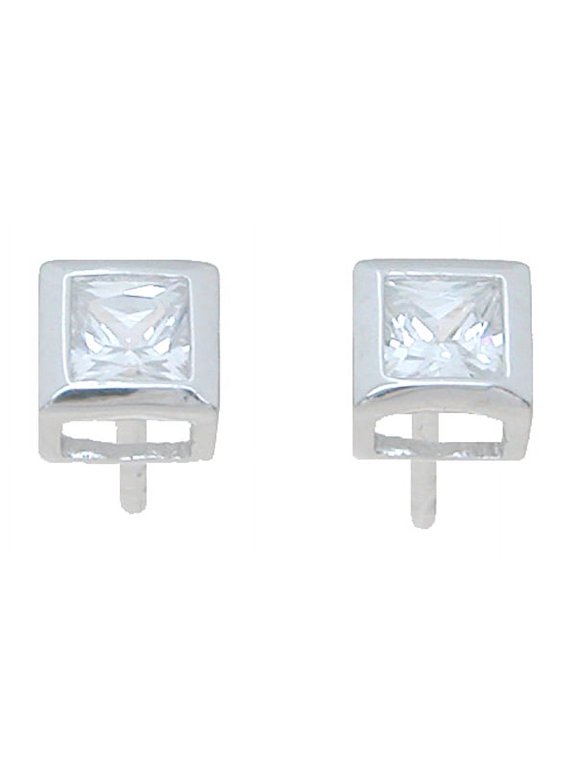 Cubic Zirconia Stud Earrings For Women Makes Unique Engagement Gifts For Women, Princess Cut Sterling Silver Stud Earrings